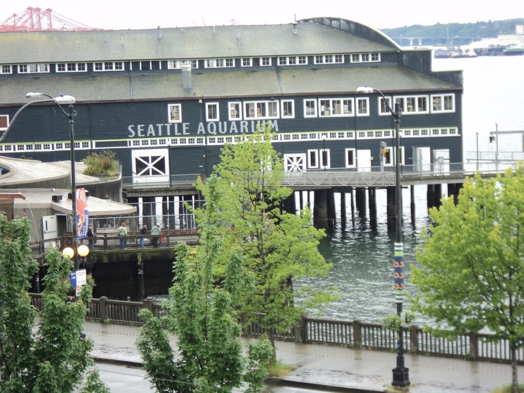 The Seattle Aquarium on the waterfront on a typical rainy day