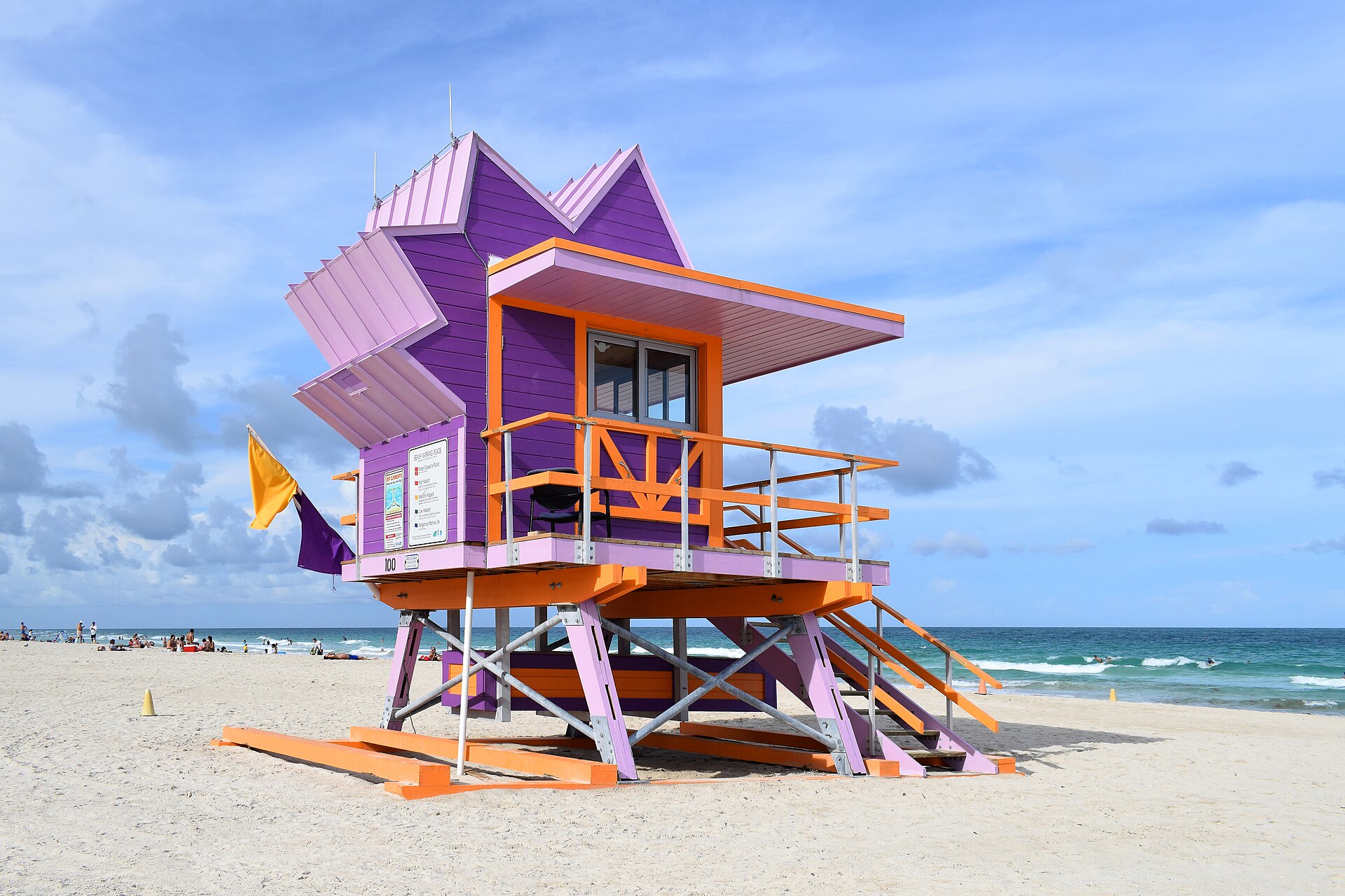 A colorful lifeguard tower on South Beach in Miami Beach