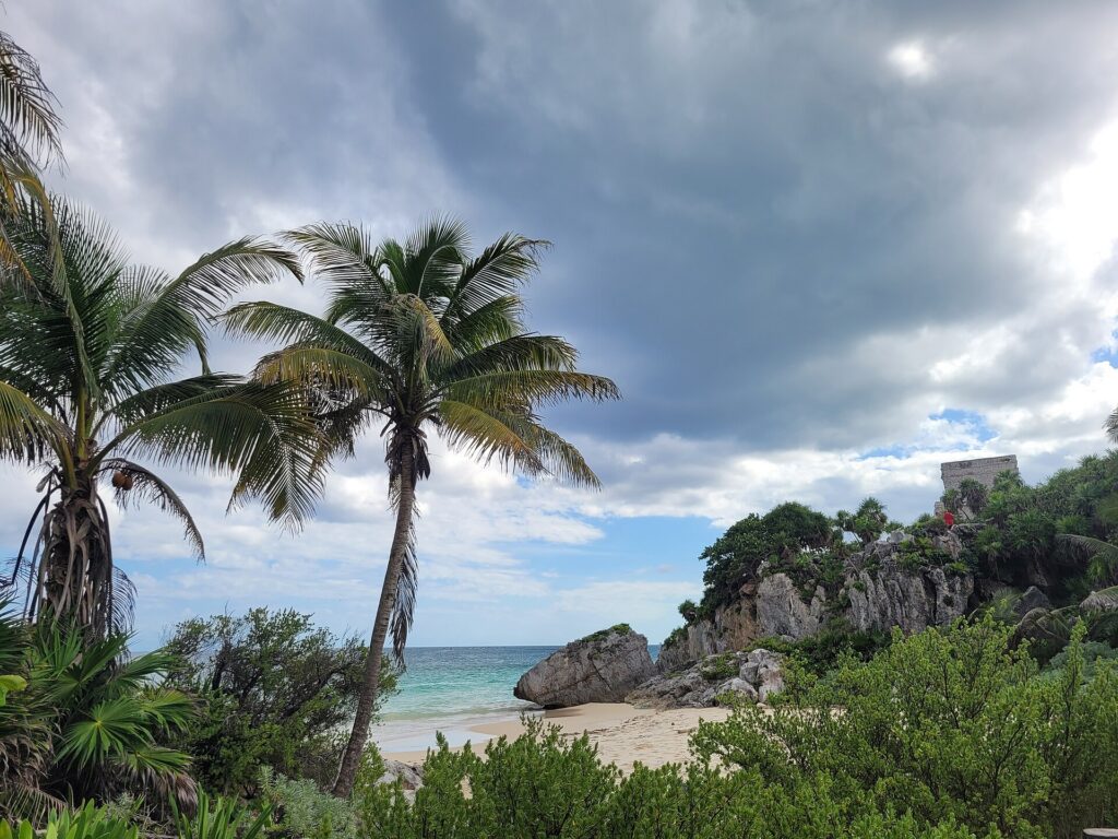 The Maya ruins of Tulum above a Caribbean beach