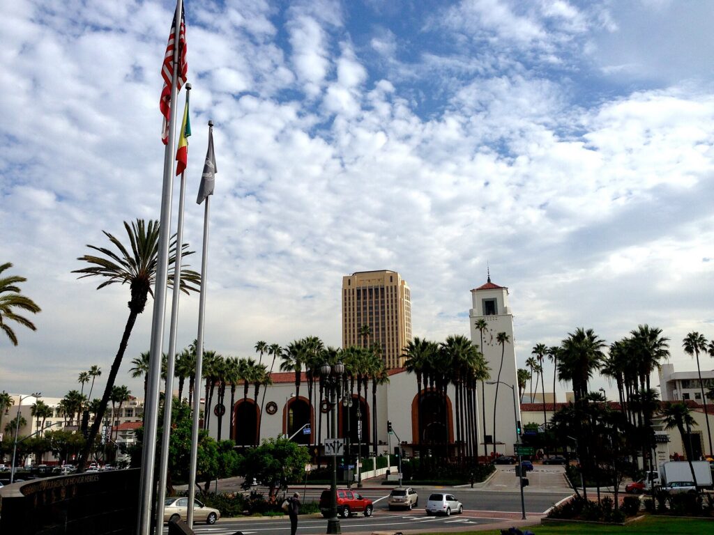 The exterior of Union Station in downtown Los Angeles