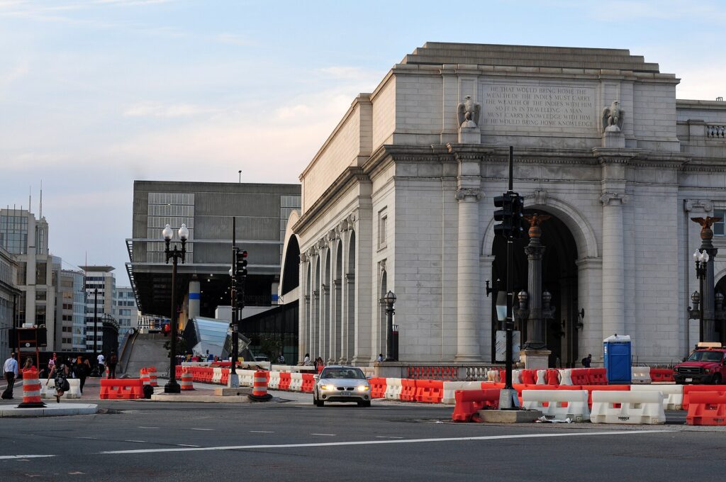 The Beaux-Arts facade of Union Station in Washington, DC
