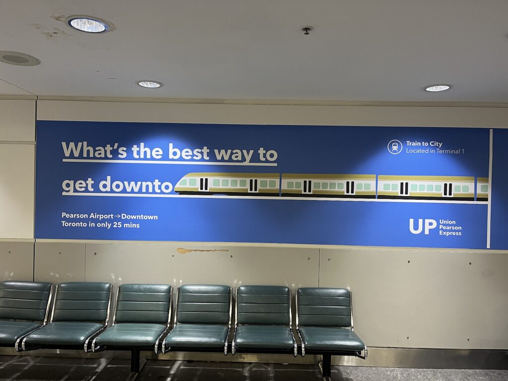 A UP Express train at the Toronto Pearson airport station