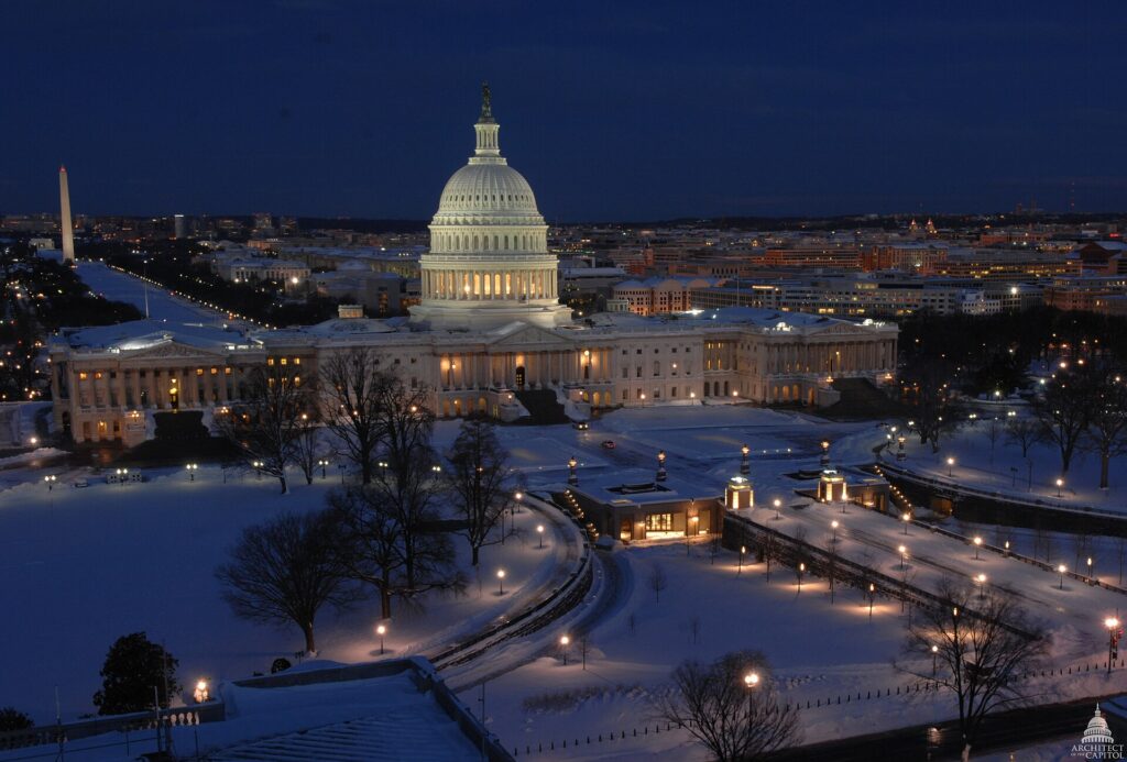 The U.S. Capitol after a winter snowfall