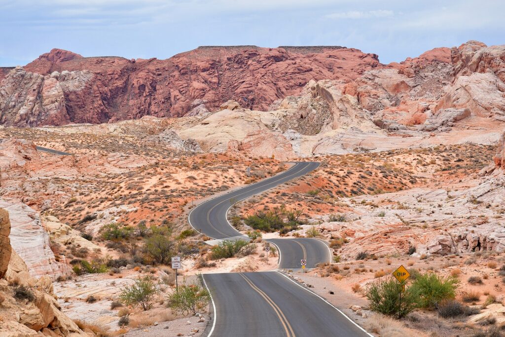 A winding road through the red rock of Valley of Fire State Park