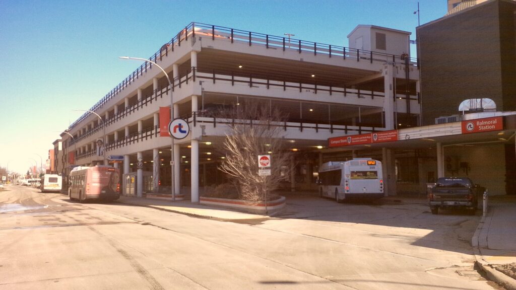 A Winnipeg Transit bus at Balmoral Station